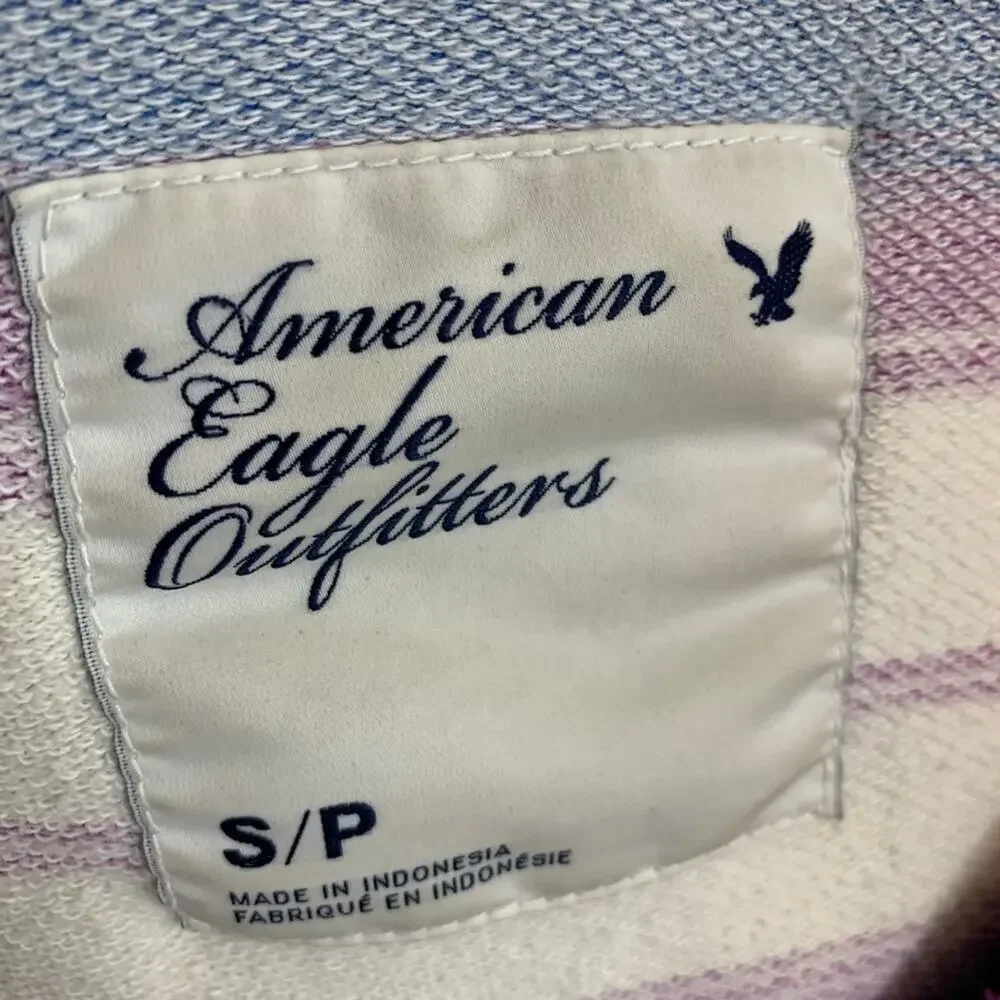 American Eagle Striped Hooded V-Neck Sweatshirt - Picture 2 of 5